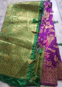 Beautiful Purple &amp; Green Banarasi Silk Saree