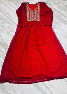 Elegant Red Embellished Ethnic Gown