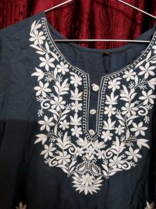 Embroidered Dark Blue Kurta