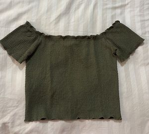 Olive Green Off-Shoulder Smocked Top