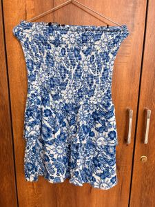 Blue Floral Strapless Dress