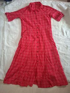 Red Checkered Shirt Dress
