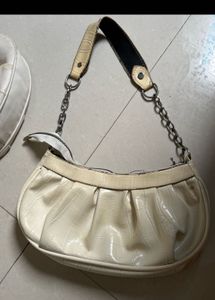 Cream Croc Embossed Shoulder Bag