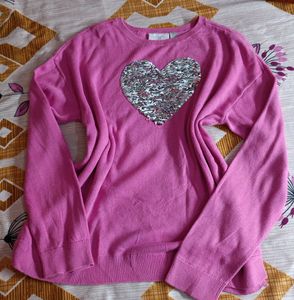 Pink Heart Sequin Sweater
