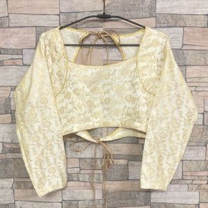 Elegant Cream & Gold Brocade Blouse