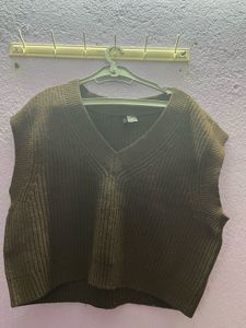 Brown Ribbed Knit Top