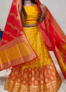 Beautiful Red &amp; Yellow Lehenga Choli