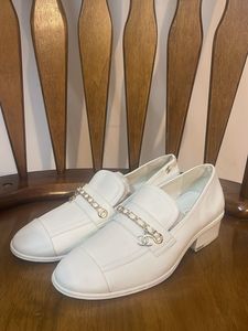 Chanel White Leather Chain Loafers