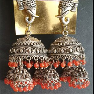Elephant Orange Jhumka Earrings