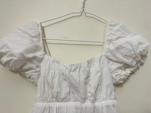Chic White Puff Sleeve Midi Dress