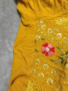Elegant Yellow Embroidered Kurti Set