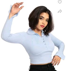 Cuffed Sleeves Solid Blue Top And Stripped Tee