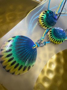 Peacock Feather Design Necklace &amp; Earrings Set