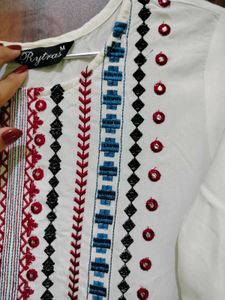 Embroidered White Kurta Top