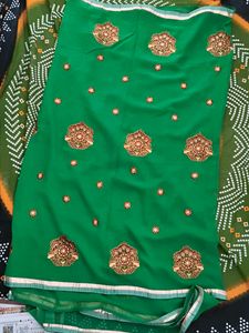 Emerald Green Embroidered Dress saree