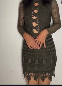 Olive Lace Cutout Midi Dress