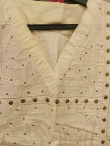 Elegant Cream Ethnic kurti with Studs