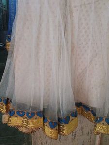 Elegant Blue &amp; White velvet net kurta