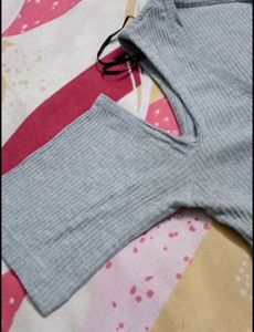 Grey Cold Shoulder Ribbed Dress