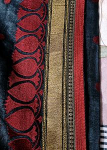 Black Red Zari Embroidered Tussar Silk Saree