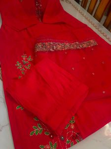 Vibrant Red Embroidered Kurta Set