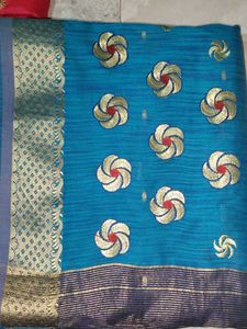 Blue Saree with Gold Embroidery