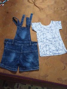 Denim Overalls with White Top