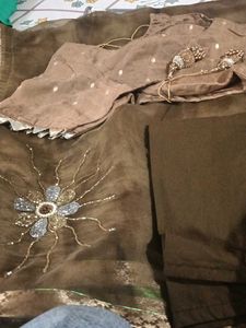 Designer Brown Kurta Set with Embellishments