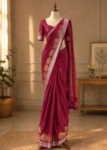 Elegant Magenta Silk Saree with Gold Border