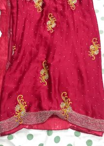 Stunning Red Embroidered Silk Saree