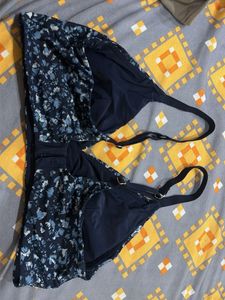 Navy Floral Print Bikini Top