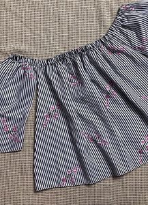 Striped Off-Shoulder Blouse with Floral Detail