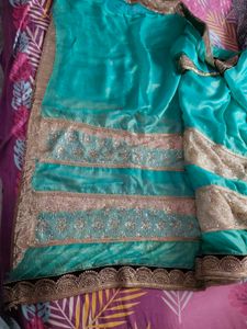 Beautiful Teal Saree with Embellished Border🔥✨