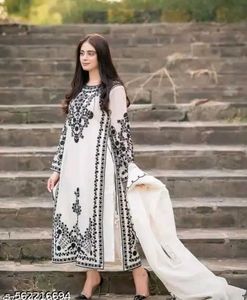Elegant White & Black Embroidered Kurta Set