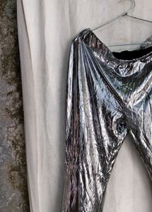 flared silver pants