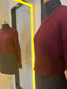 Maroon Waffle Knit Cropped Top