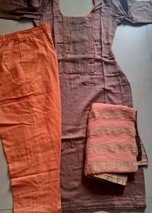 Designer Brown Kurta Set with Orange Pants