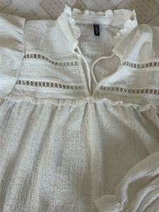 Cream Textured Puff Sleeve Blouse