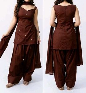 Elegant Brown Kurta Set with Dupatta cotton and sa