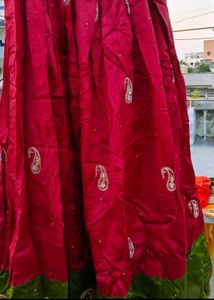 Beautiful Banarasi Maroon &amp; Green Ethnic Skirt