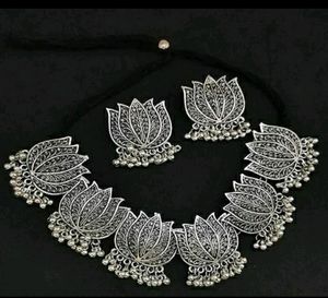 Silver Lotus Necklace & Earring Set