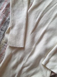 Ribbed Off-Shoulder Cream Dress