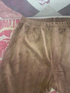 Brown Velour Pants with Embellishment