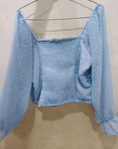 Chic Blue Square Neck Crop Top