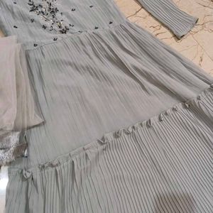 Elegant Sequined Tiered Gown with Dupatta
