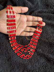 Stunning Red Beaded Necklace Set