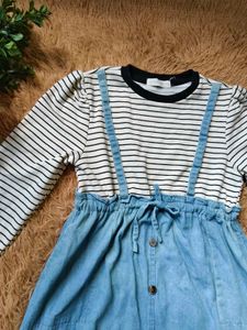 Striped Long Sleeve Denim Dress for girls