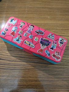Aesthetic Pencil Box With Cartoon and Black Lines