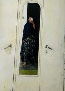 Libas Blue Printed Cotton Anarkali Kurta Set