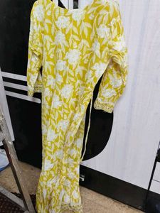Full set Yellow Floral Kurta with Mirror Work
